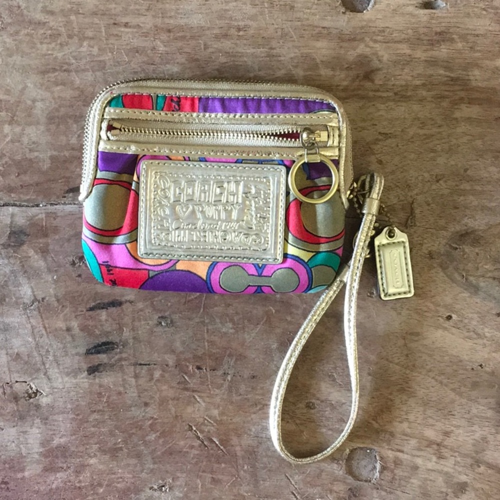 Coach Poppy multicolor and gold wallet/wristlet